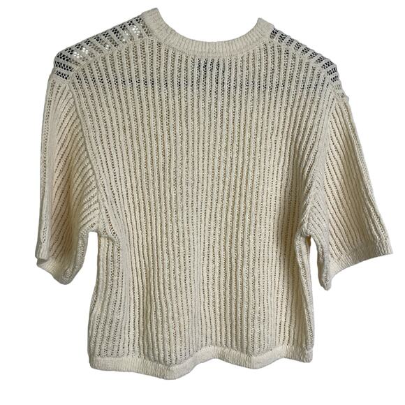 Stockholm Atelier & Other Stories Knit Top Womens XS Cream Pullover Short Sleeve - Picture 2 of 11